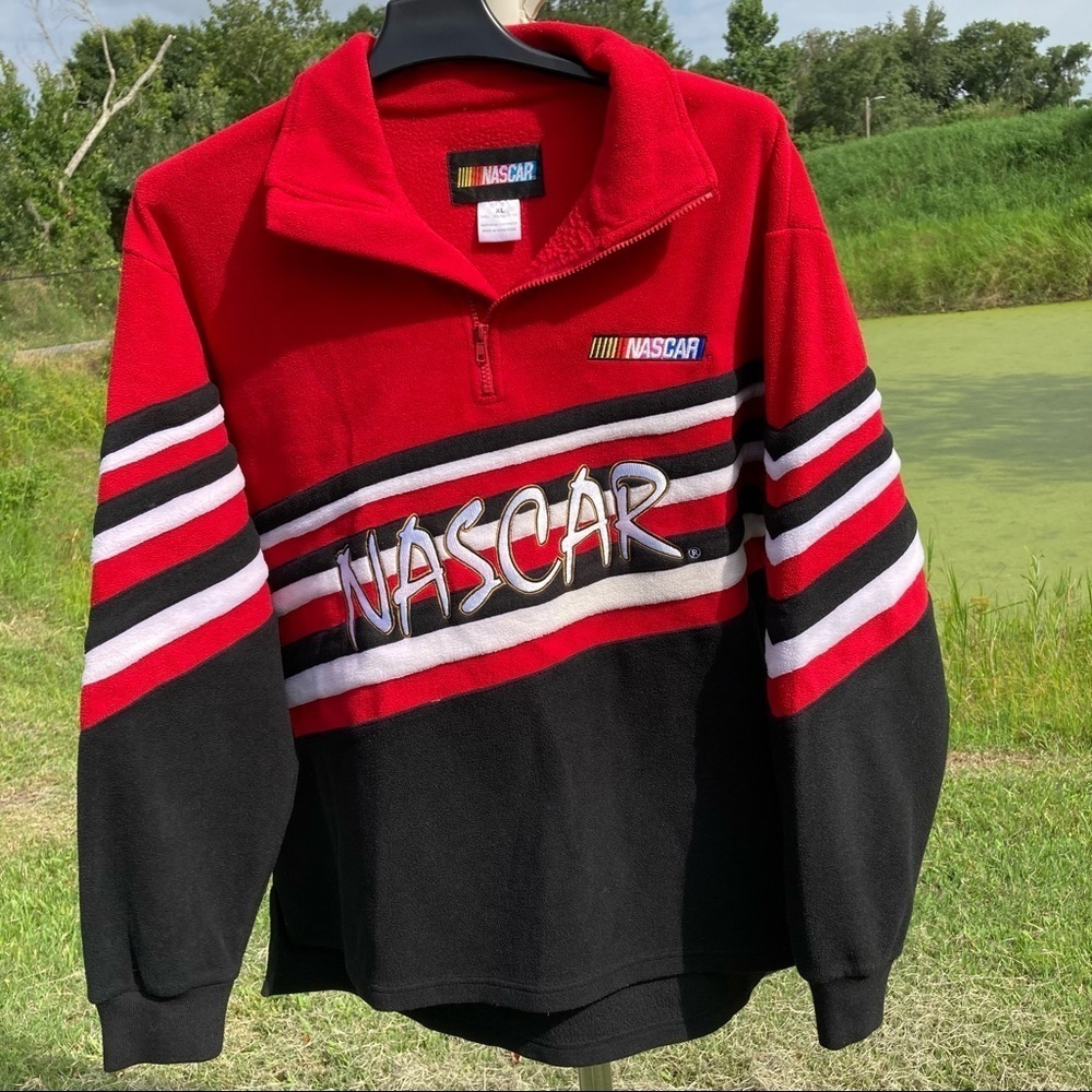 NASCAR Vintage Mens Red/BLK 1/4” Zip Fleece EUC